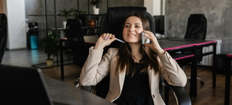 a woman on the phone