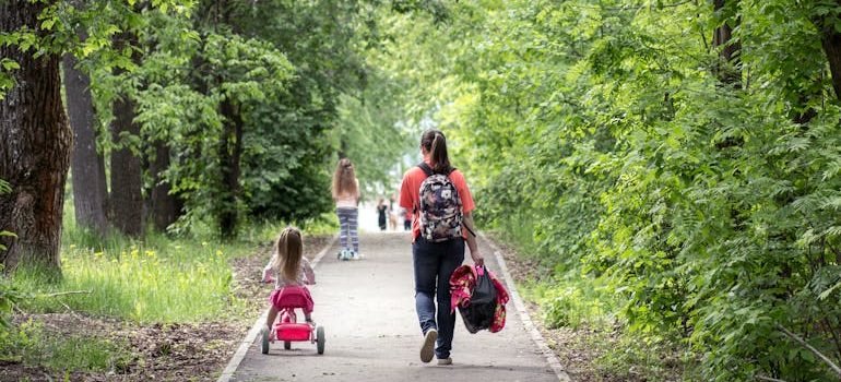 People Walking on a Pathway Between Trees