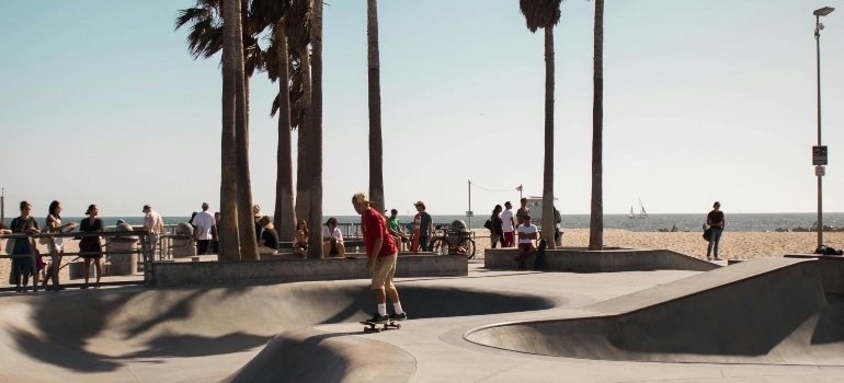 Skateboarder performing tricks at Verdugo Skate Park in Glendale, CA.