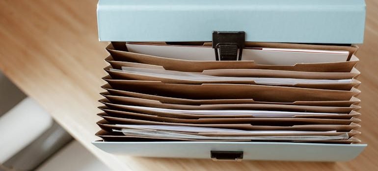 Briefcase for documents placed on table