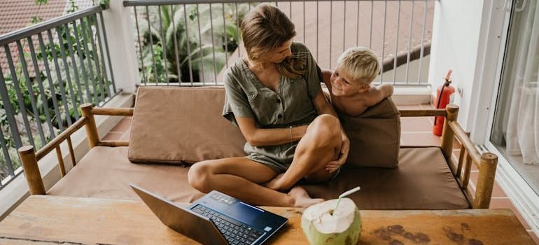 Mother and Son Sitting on a Sofa