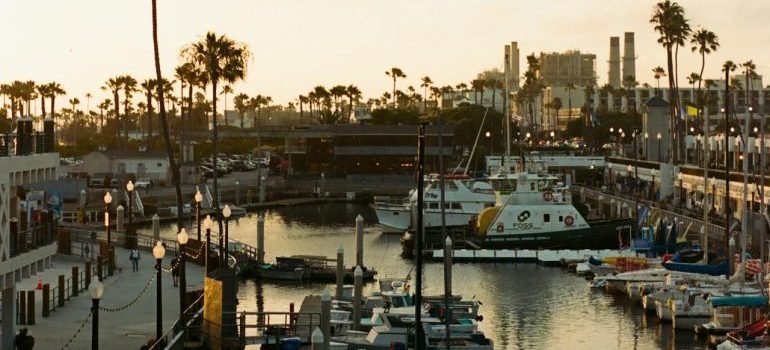 Motorboats and Yachts Moored in the Marina at Dusk