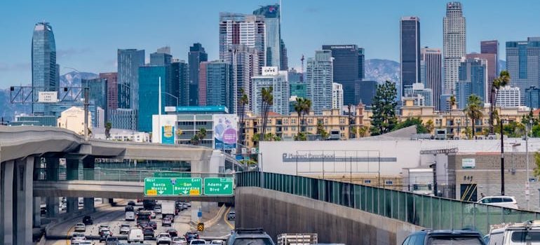 Traffic on the Freeway in Downtown Los Angeles