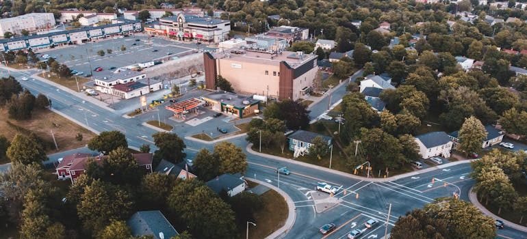 Aerial View of Intersection Road of a Town