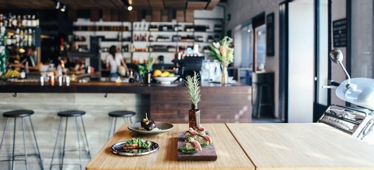 Restaurant Interior, Meal On Table