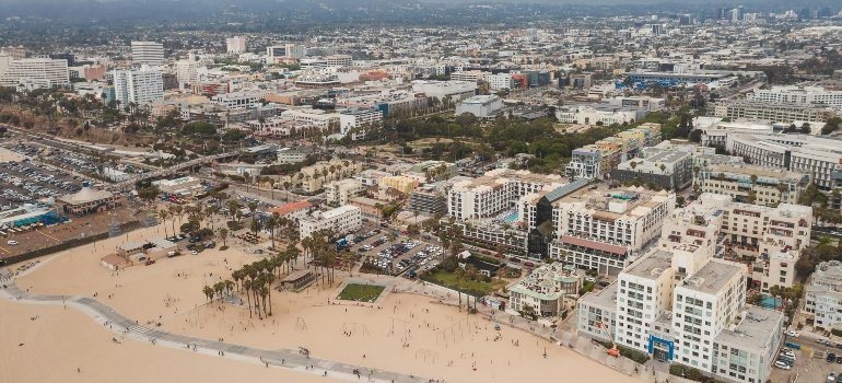 An Aerial Shot of Buildings by the Santa Monica Beach