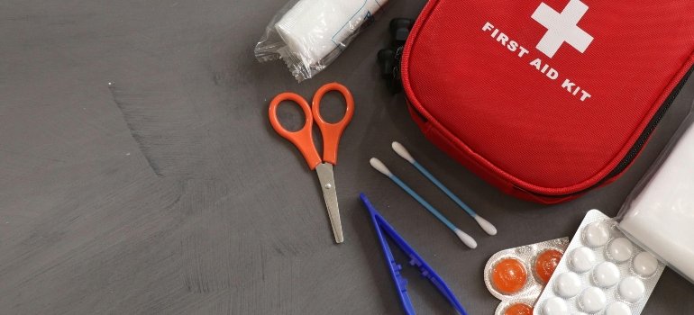 First Aid Kit on Gray Background