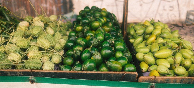 fresh produce at an outdoor farmers market